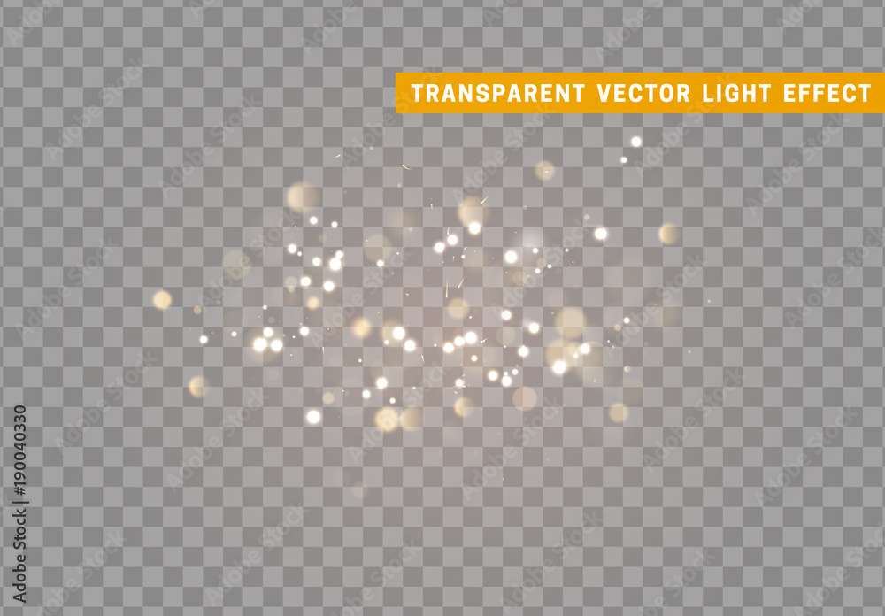 Wall mural light effect gold bokeh with transparent background.