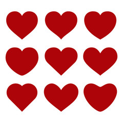 set of vector red hearts on white background