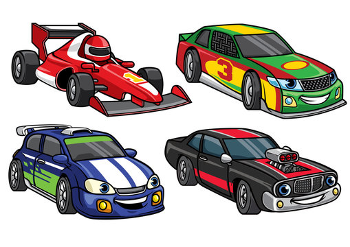 cartoon sport racing car in set