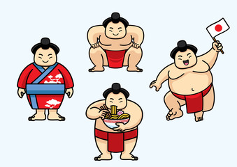 set of cute sumo japan character