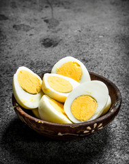 Boiled eggs in a bowl.