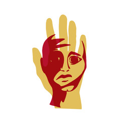 The violation of human rights. The hand and the face of a man. Vector illustration.