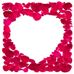 Pink rose petal. Heart shape frame. Valentine s day. Greeting card Vector illustration.