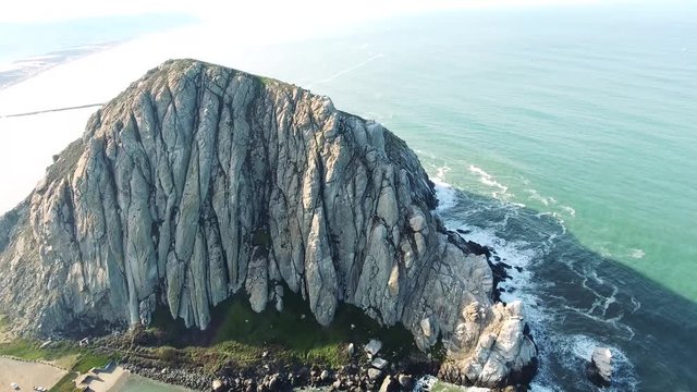 Morro Bay - Morro Rock - High Altitude Aerial Flyover 