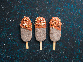 Chia popsicle with chocolate and nuts