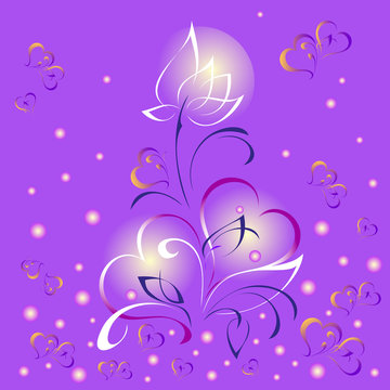 hearts 9-1. Declaration of love. two lovers hearts and a flower on a background with small hearts