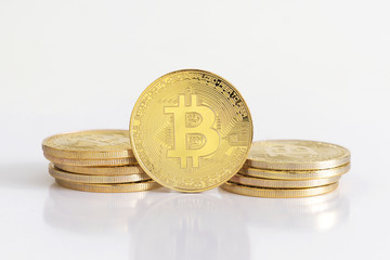 Bitcoins isolated on white background. .