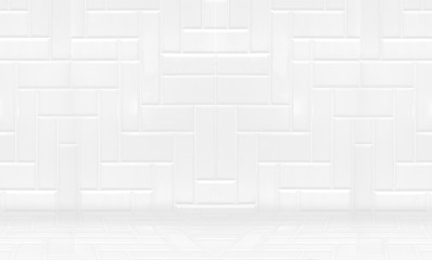 Empty white clean ceramic tile wall and floor background,Minimal simple style interior backdrop