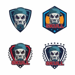 Skull in military helmet and gas mask logo