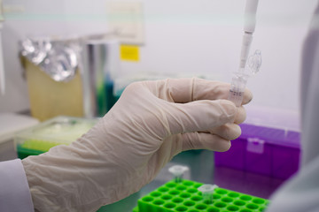A working hand with a micropipette and test tube