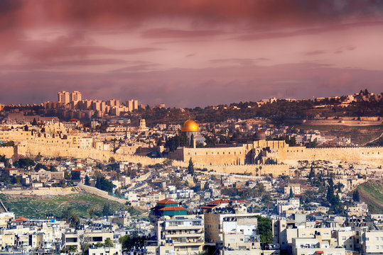 Panorama of Jerusalem Old City and Temple Mount, Israel.