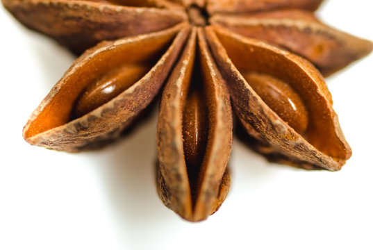 Illicium verum, Stars of dried anise isolated on white background, close up
