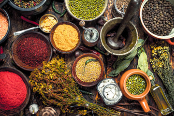 Various fragrant spices and herbs.