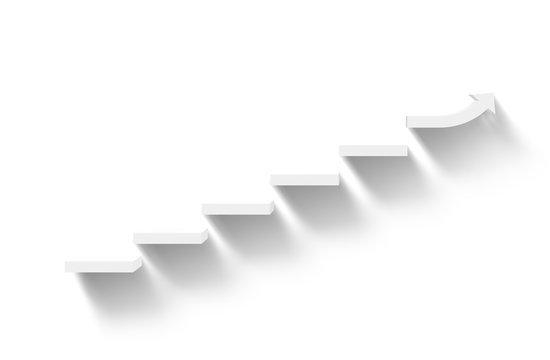 rising white stairs on white background with shadow, business growth