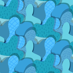 Abstract simple childish decorated blue blots with shadow seamless pattern. Fashion wavy sea texture with spots and dots for kids textile, cover, surface, banner design, wallpaper, background