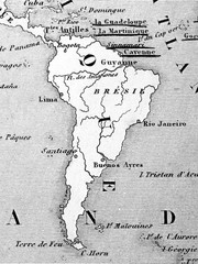 古い世界地図　南米大陸