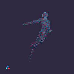 Business, freedom or happiness concept. Dotted silhouette of person. Vector illustration.