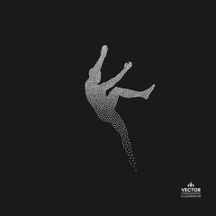 Rock climber silhouettes. Bouldering sport. Dotted silhouette of person. Vector illustration.
