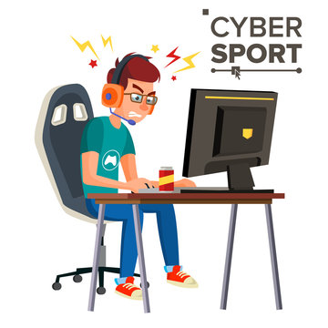 Cyber Sport Player Vector. Professional Gaming Stream Banner. Strategy Video Game. Competition. Cyber Games Tournament. Cartoon Character Illustration
