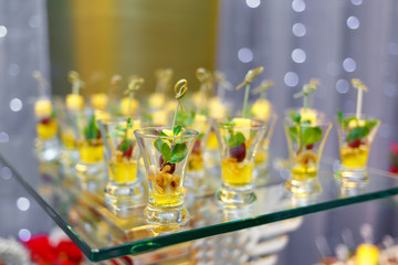Canapes in small glass.