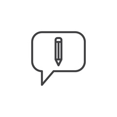 Speech bubble and pen line icon, outline vector sign, linear style pictogram isolated on white. Conversation symbol, logo illustration. Editable stroke