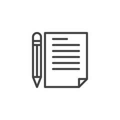 Paper document and pen line icon, outline vector sign, linear style pictogram isolated on white. Writing symbol, logo illustration. Editable stroke