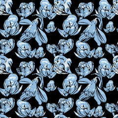 Materiał do szycia illustration of seamless pattern First Snowdrops Galanthus Flowers. with watrcolor effects. Spring background, wallpaper and printable wrapping paper