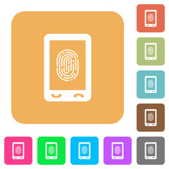 Mobile fingerprint identification rounded square flat icons