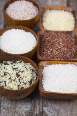 Six bowls with different varieties of rice