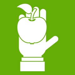 Apple in hand icon green