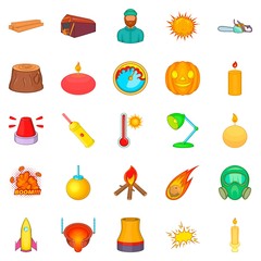 Fireman icons set, cartoon style