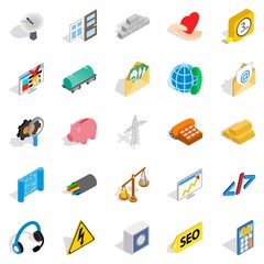 Commercial activity icons set, isometric style