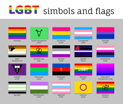 Set symbols, flags lgbt movement, flat icon. Collection of signs for people of different sexual orientations. Vector illustration of a collection of elements