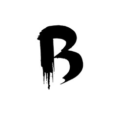 Letter B. Handwritten by dry brush. Rough strokes font. Vector illustration. Grunge style elegant alphabet.