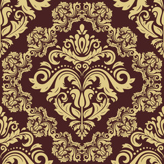 Classic seamless vector brown and golden pattern. Damask orient ornament. Classic vintage background