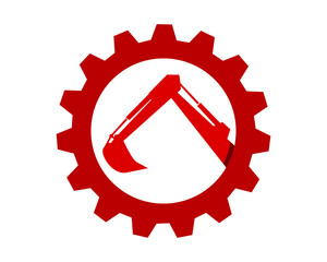 droplet gear excavator circle red excavation machinery heavy image vector icon logo silhouette