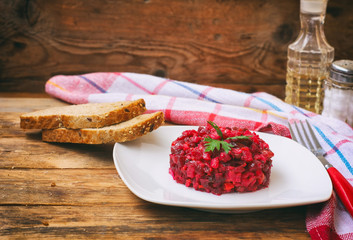 beetroot salad, vinaigrette, traditional Russian cuisine