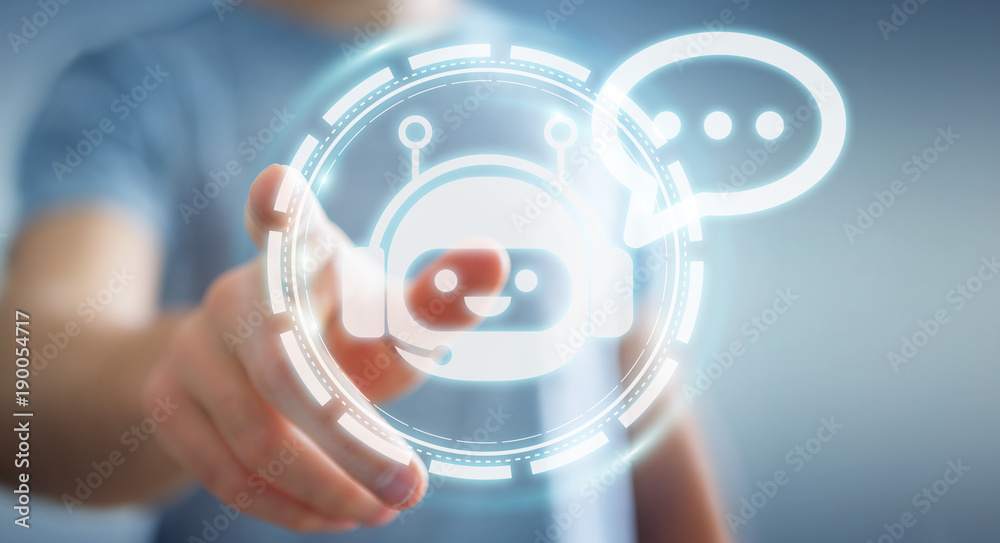 Aufkleber Businessman chatting with chatbot application 3D rendering