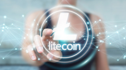 Businesswoman using litecoins cryptocurrency 3D rendering