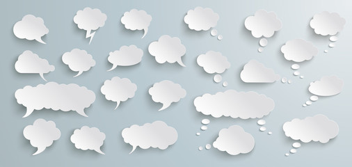 Speech And Thought Bubbles Set Grey Banner