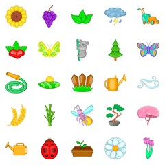Flowering icons set, cartoon style