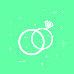 Wedding rings icon on green background. Engagement icon.