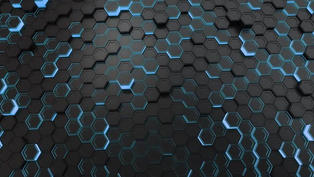 Wall of black hexagons with blue glow