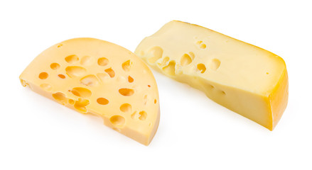 Two pieces of different Swiss-type cheese