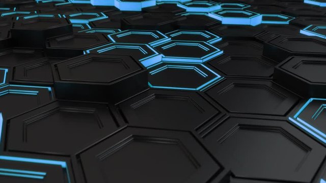 Wall of black hexagons with blue glow