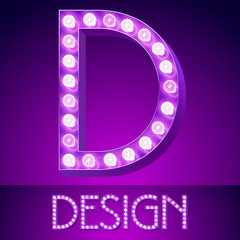 Vector Glowing Violet Chic Alphabet. Letter D