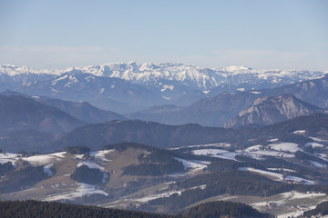 Fototapeta na wymiar Blick von Süden auf Gebirge Hochschwab, Steiermark, Österreich