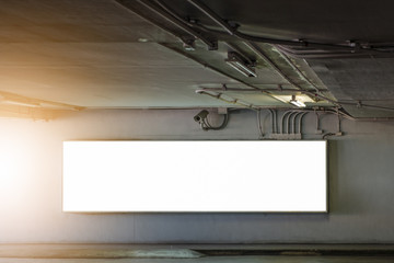 Parking garage advertising billboard.