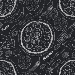 Seamless pattern with pizza