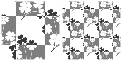 Seamless pattern  for Saint Patrick's Day of clover or shamrock intersected with grid or chess board.